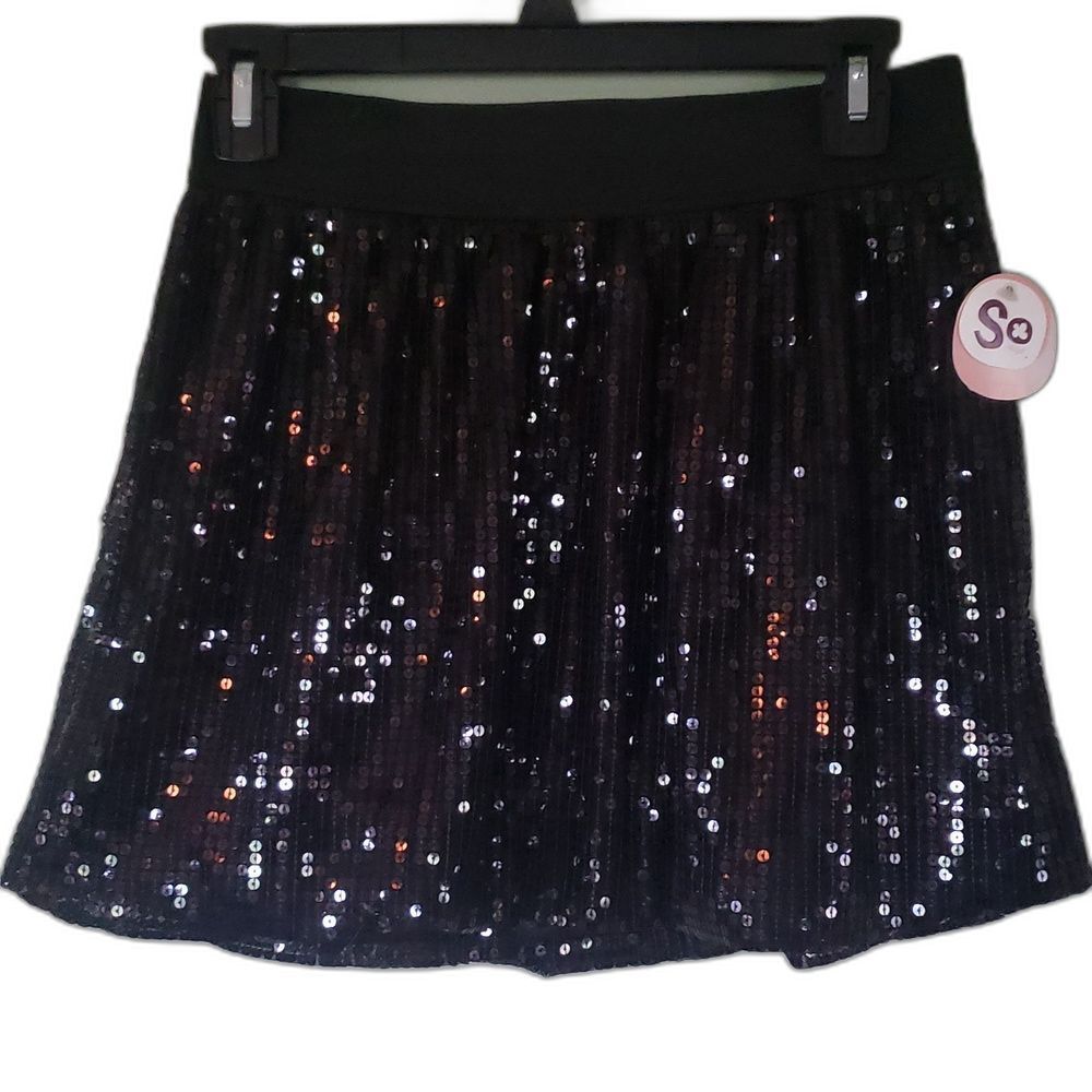 SO Girls 10/12 Black Sequin‎ Skirt Tween Holiday Party Comfort Elastic Waist NWT